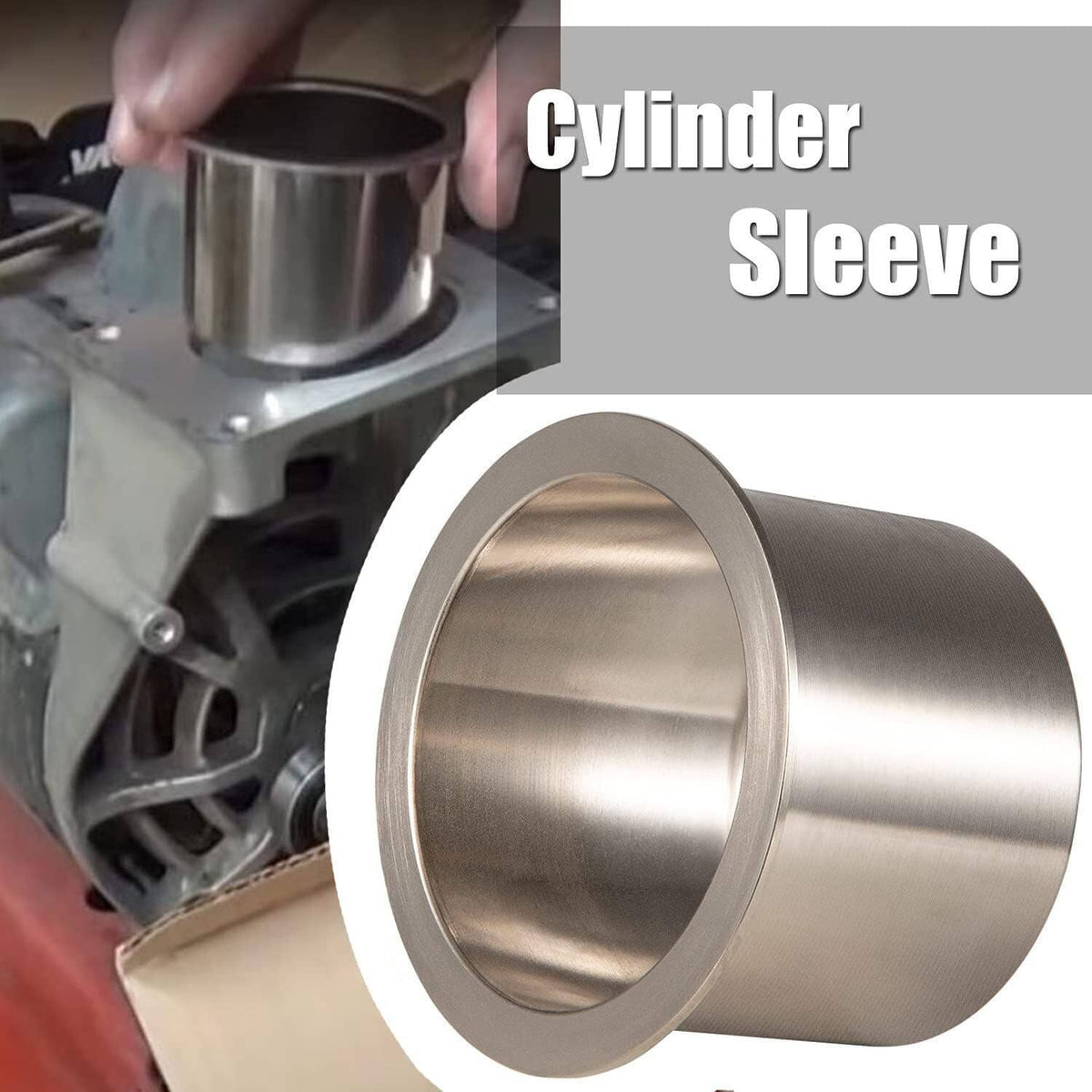 Brushed metal cylinder sleeve with smooth inner bore and flanged end