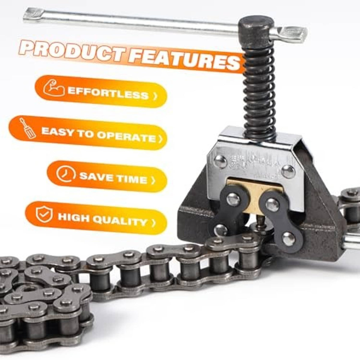 Roller chain breaker tool with metal base and vertical spring punch