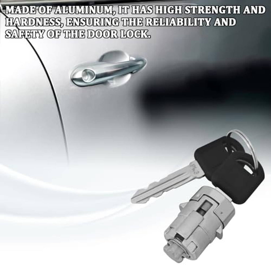 Gray door lock cylinder with matching black key and two metal keys
