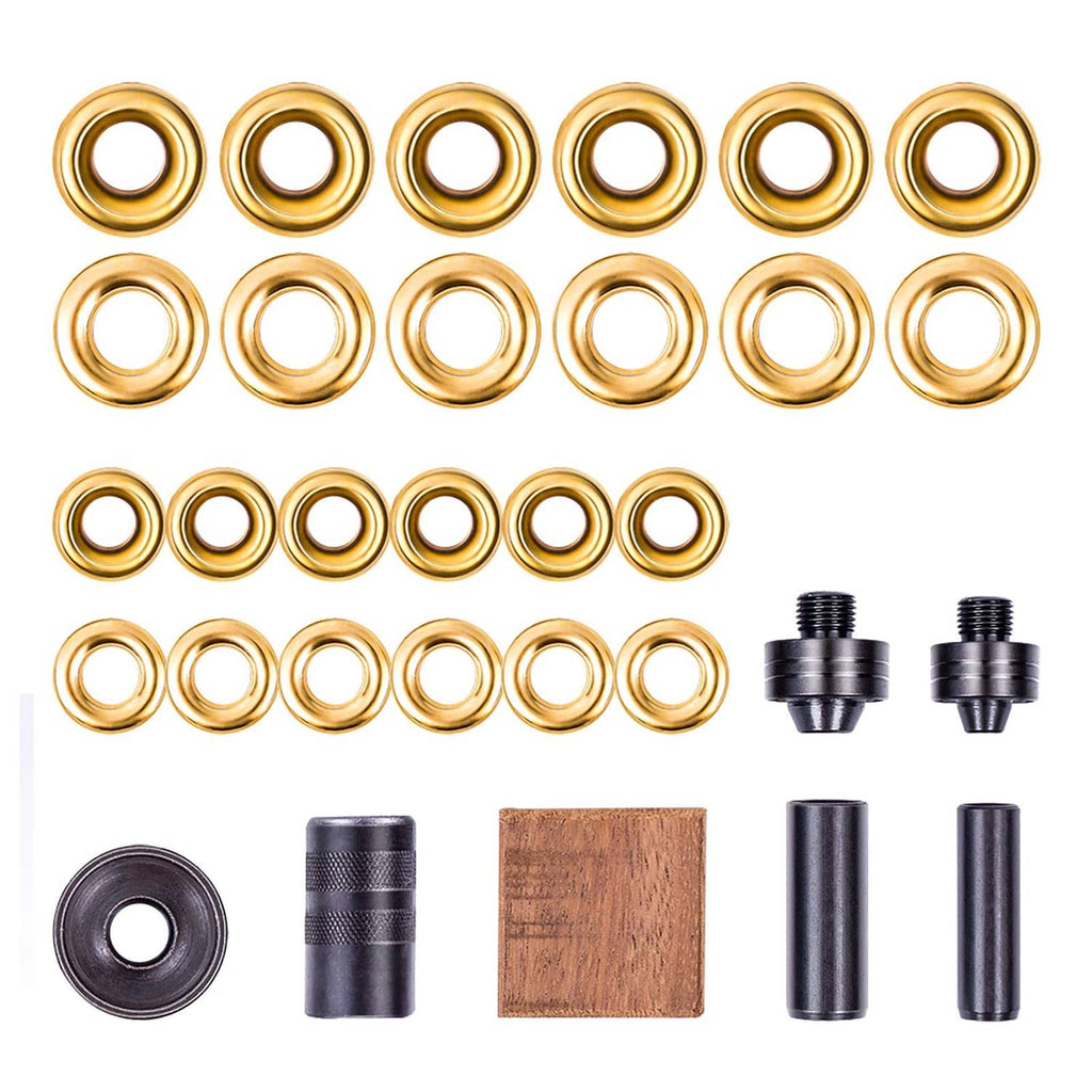 Assorted solid brass grommets with washers plus punch heads and tool anvil components