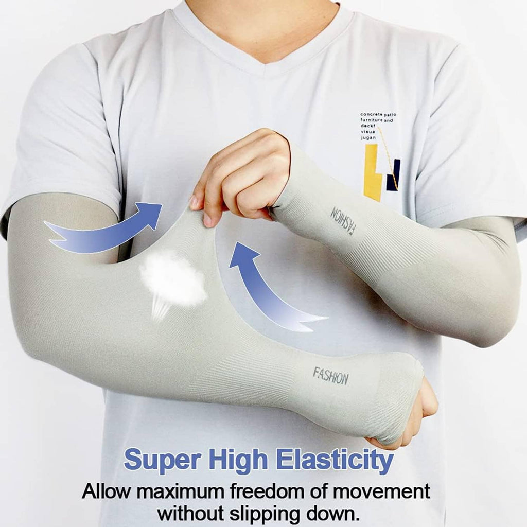 Light gray arm sleeve with stretchy compression knit on forearm