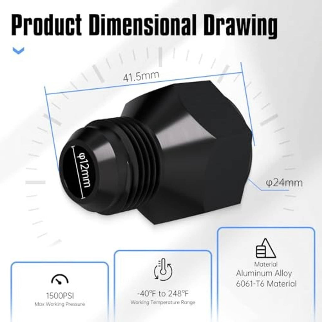 Black AN flare reducer fitting, hex body with threaded male port opening