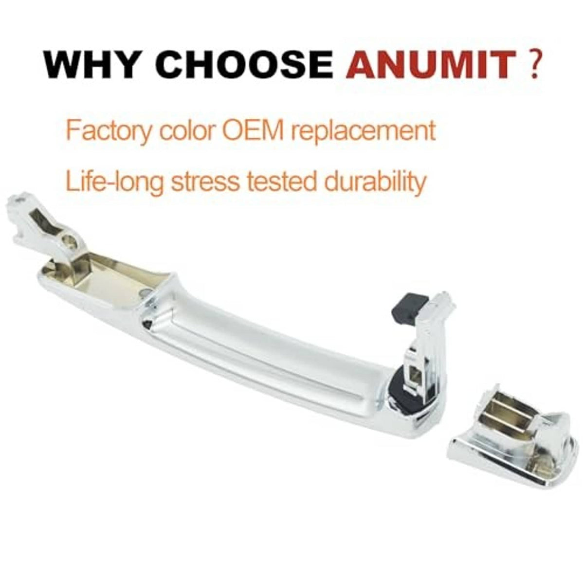 Chrome exterior door handle with inner latch assembly and mounting clips