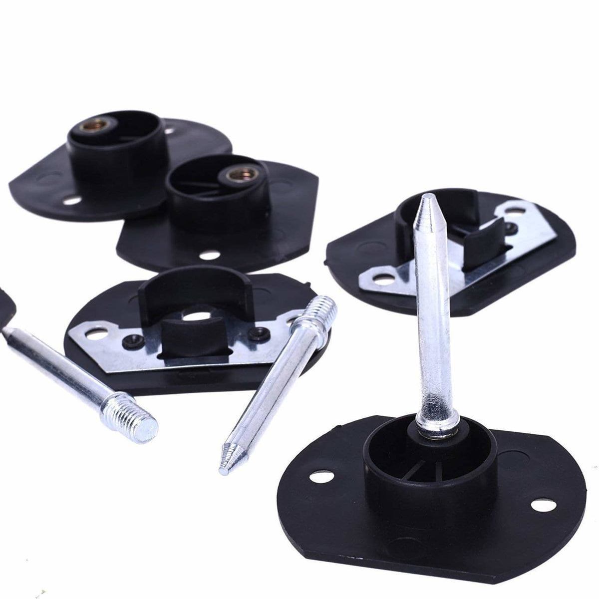 Sectional sofa connector hardware kit with black plates and silver metal pins