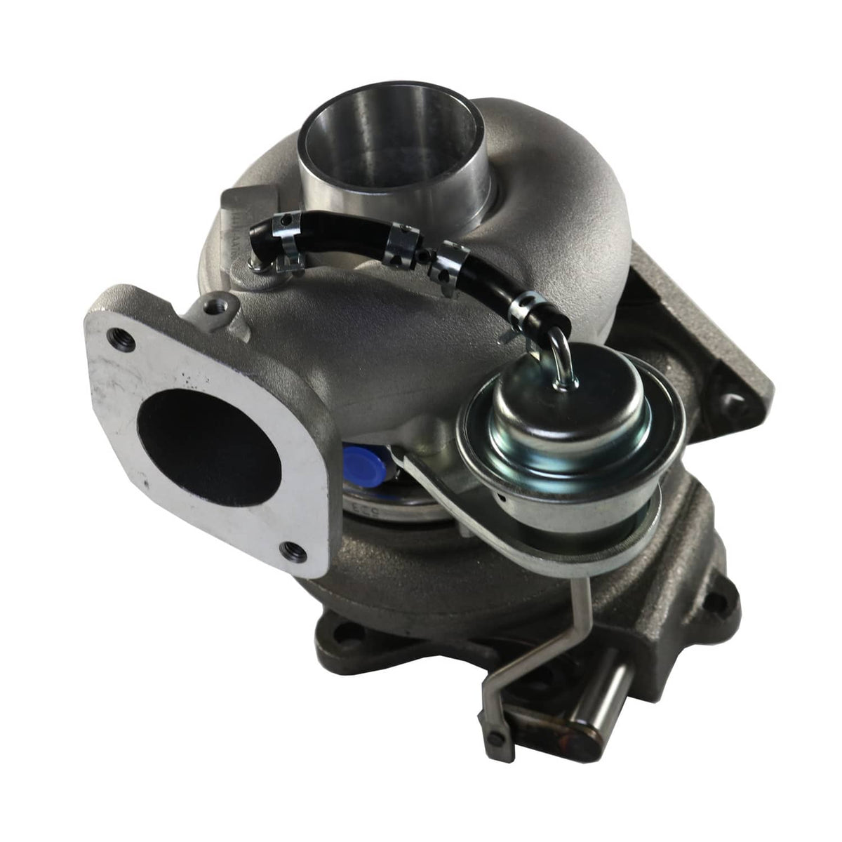 Turbocharger with large inlet pipe, compressor cover, and connected hoses
