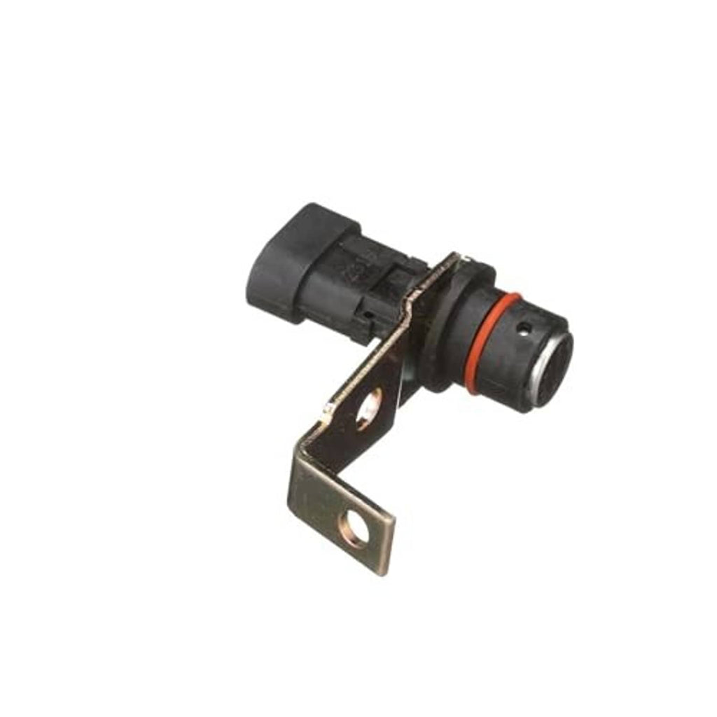 Crankshaft position sensor showing black housing, orange ring, and metal support strap