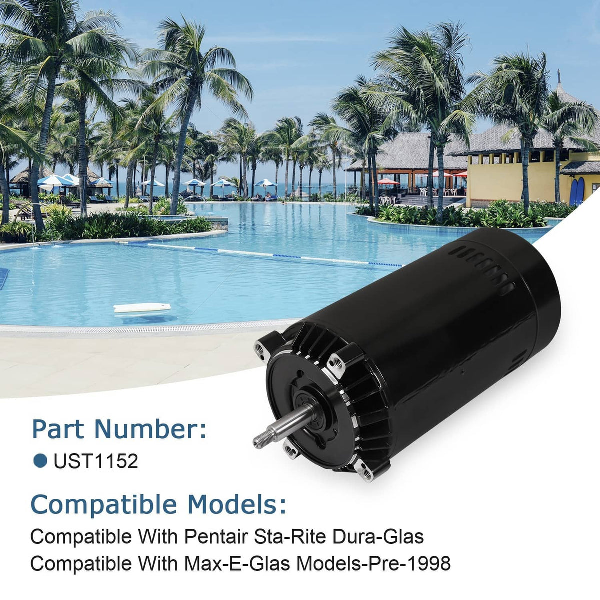 Black pool pump motor with side ventilation and exposed drive shaft