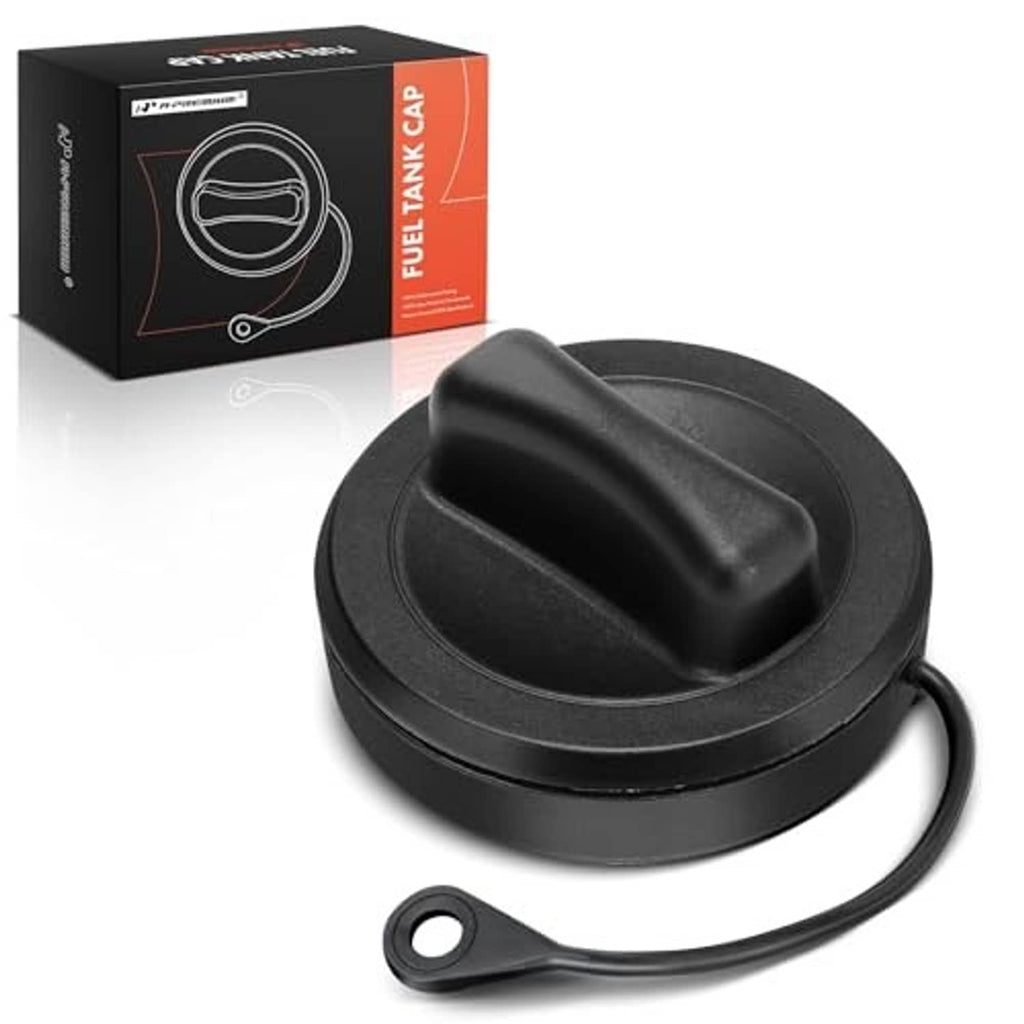 Black fuel tank filler cap with integrated handle and pull cord
