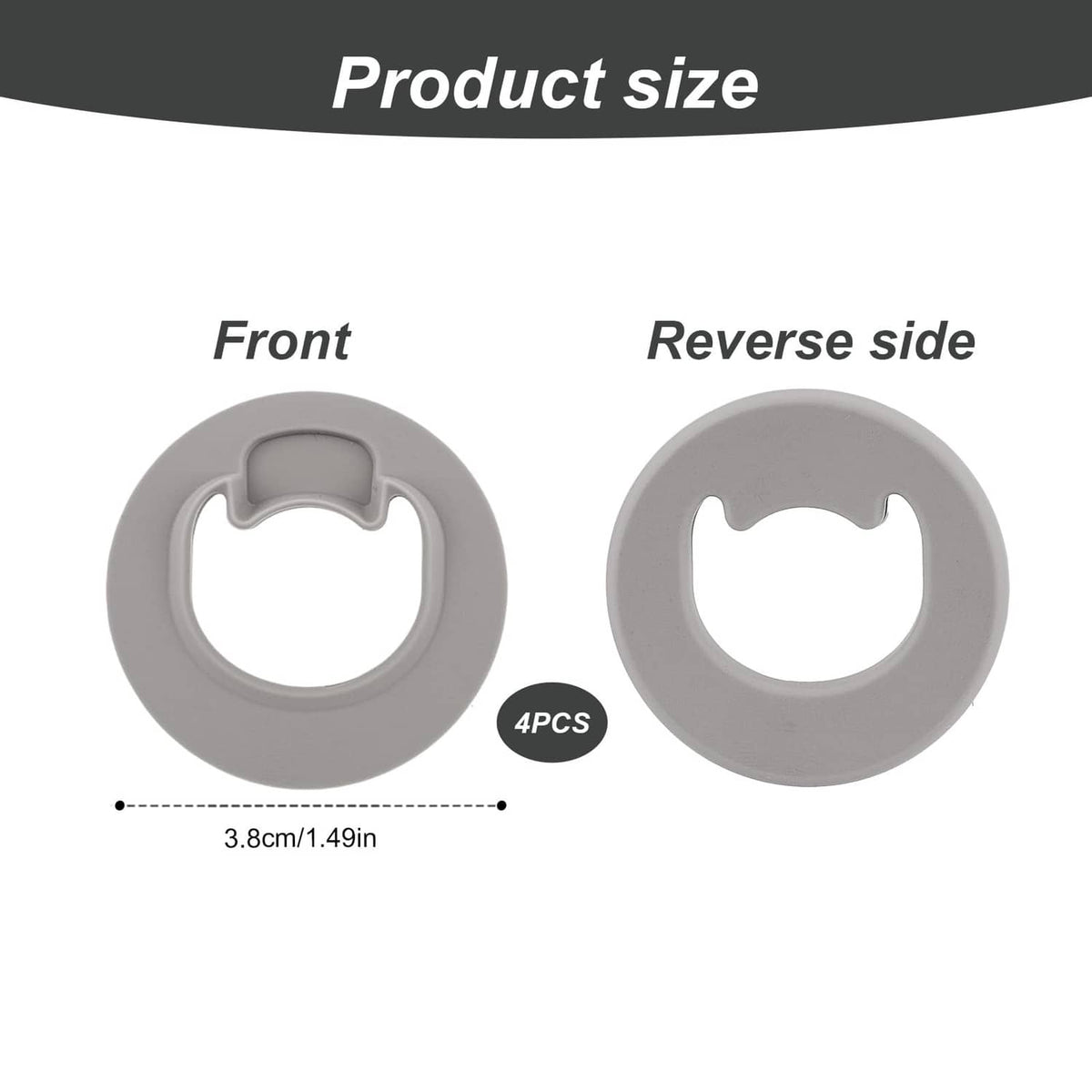 Gray silicone water bottle stopper replacement, front and reverse view (4-pack)