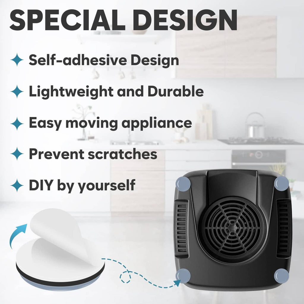 Round grey appliance slider under a compact appliance base, self-adhesive