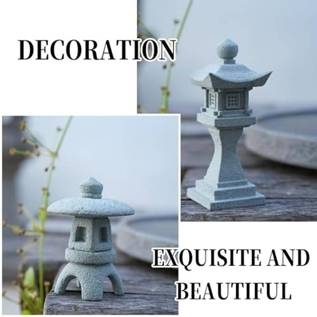 Miniature stone pagoda lantern ornament with round finial, gray