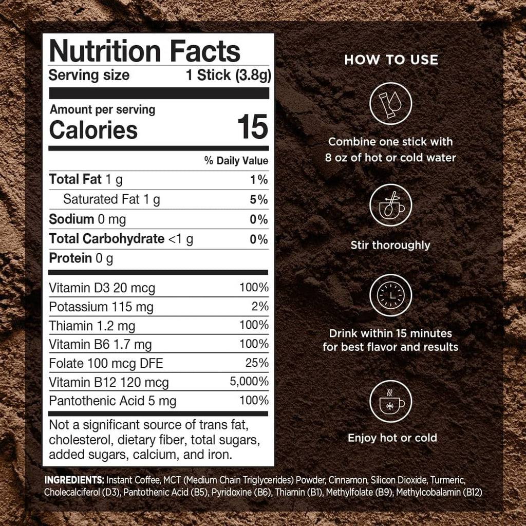 VitaCup Genius Coffee nutrition facts panel with ingredients and how to use