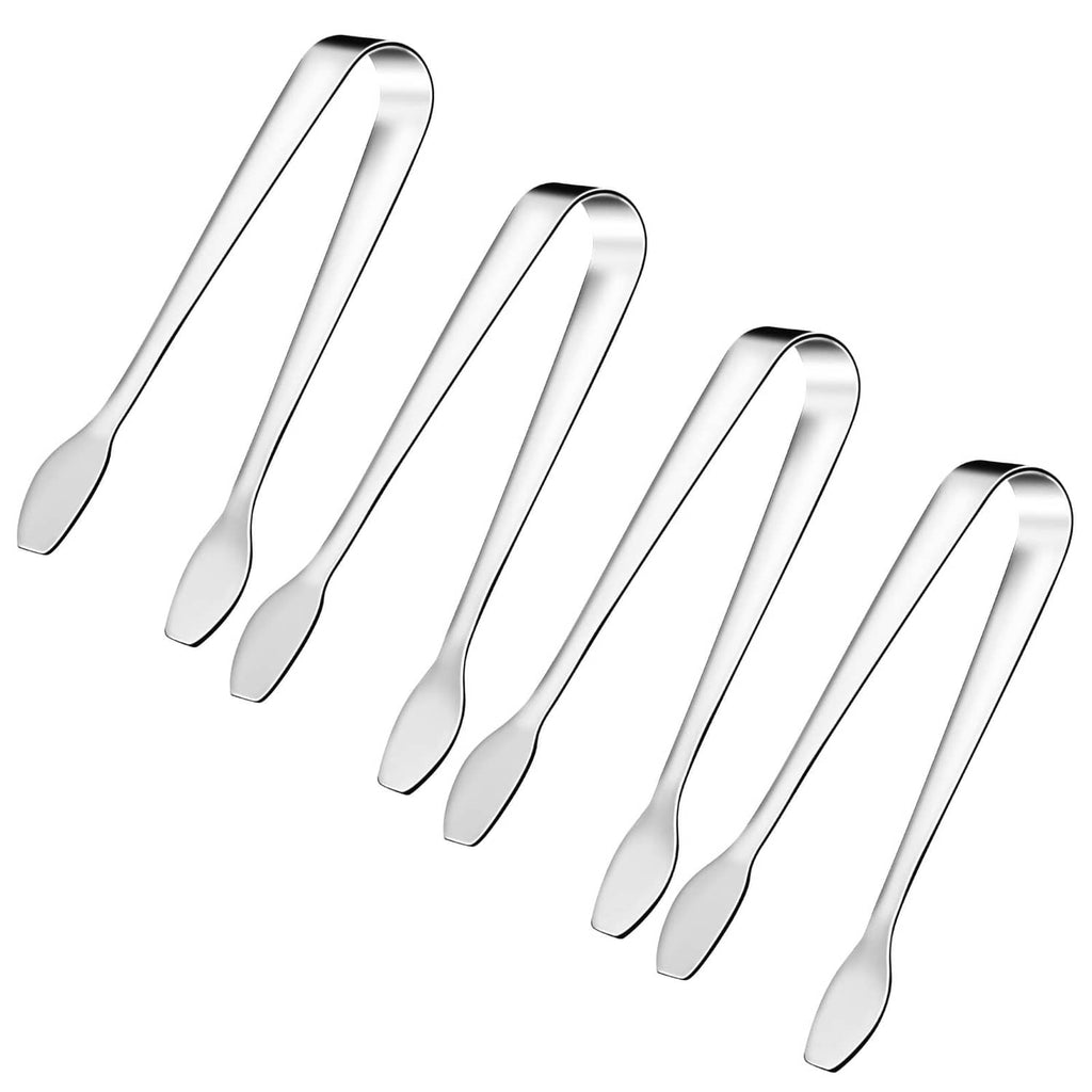 Set of stainless steel mini serving tongs with curved, rounded ends