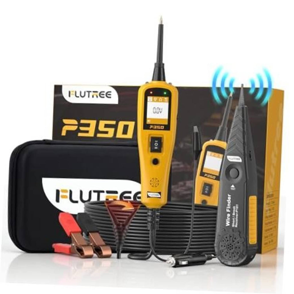 Yellow power circuit probe tester with bendable probe and 40 ft cable kit