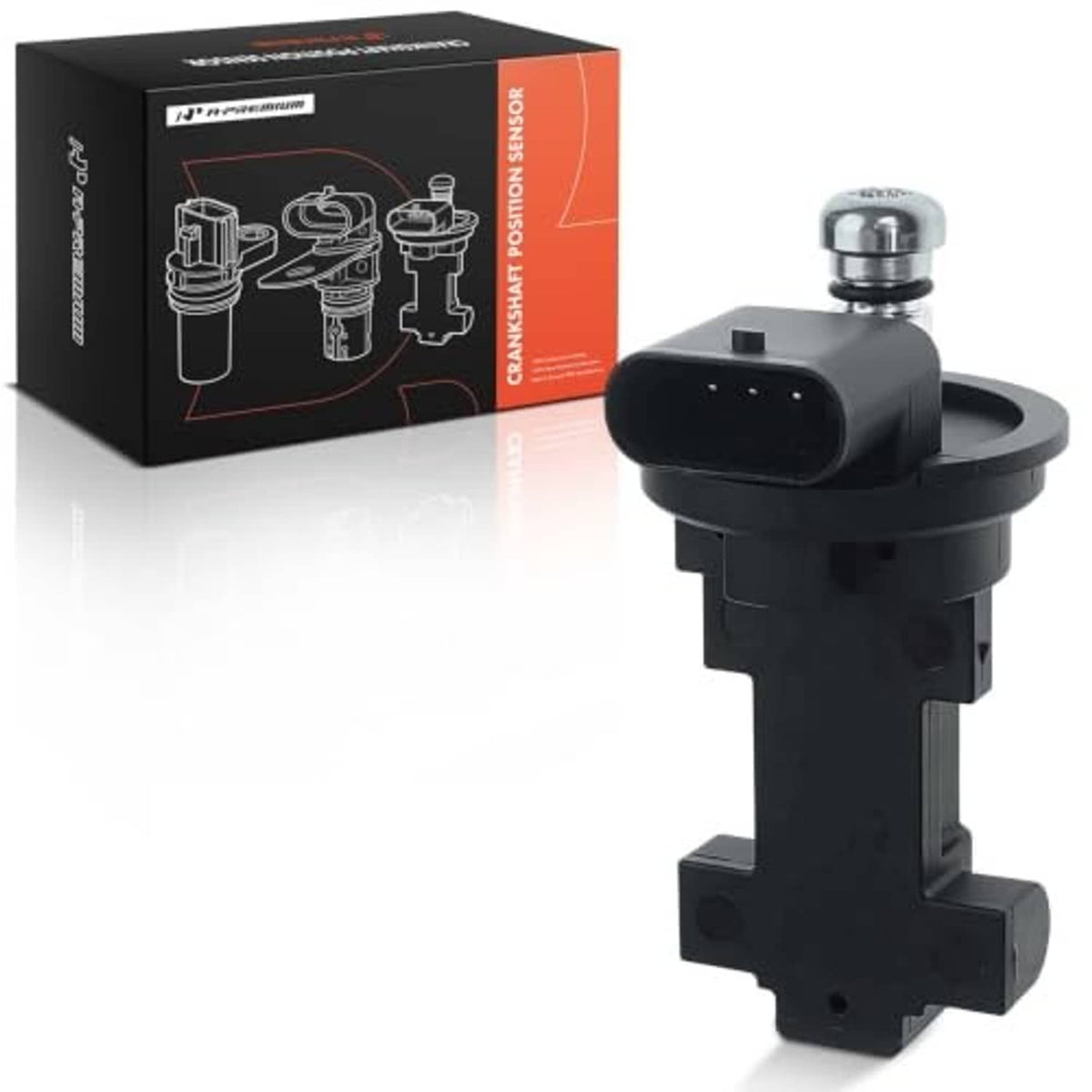 Camshaft position sensor with black body, silver top connector, and oval plug opening