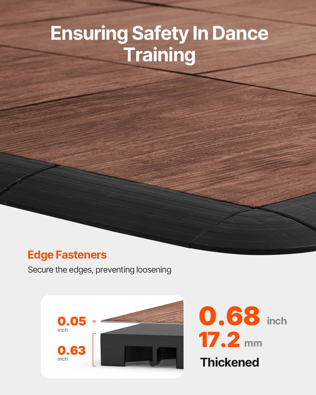Brown interlocking floor tile with black edge border and snap-lock lip