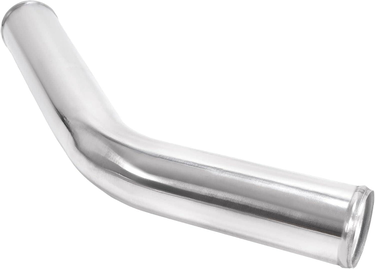 Polished aluminum bent intercooler pipe section with black end opening