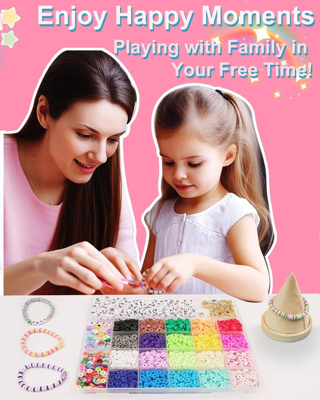 5000-piece bracelet making kit with colorful bead sheets and multiple charm bracelets