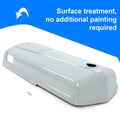Gray metal tractor hood with battery door, side cutout and latch-ready opening
