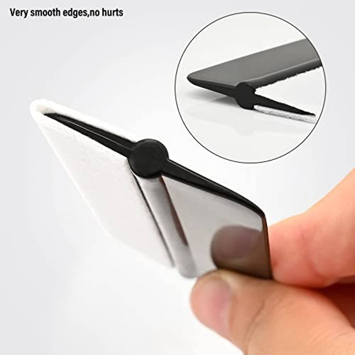 Close-up of dark-black mini squeegee with smooth rounded edge
