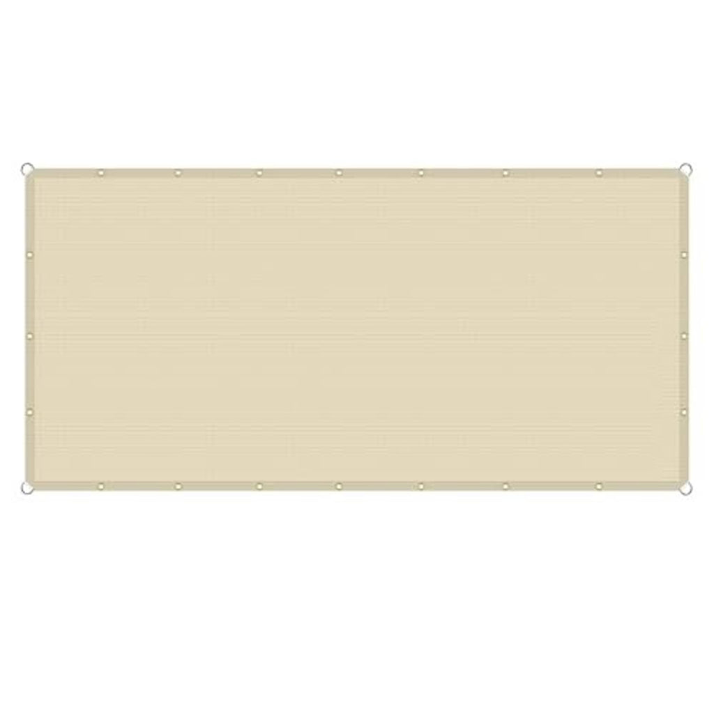 Beige rectangular sun shade sail cloth with metal grommets on perimeter