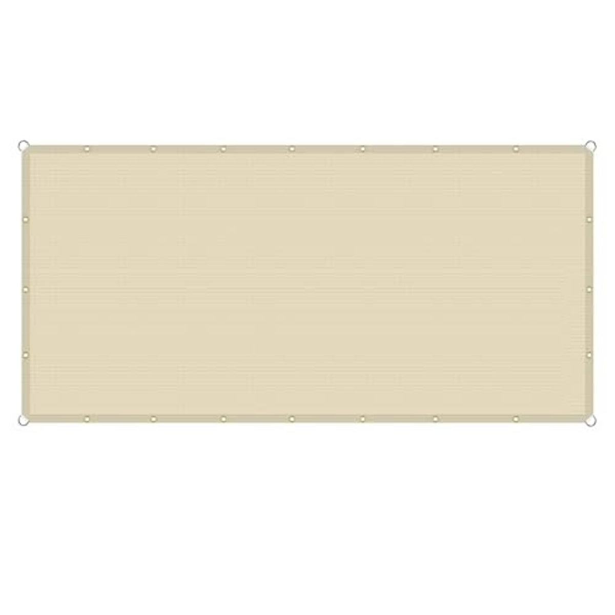 Beige rectangular sun shade sail cloth with metal grommets on perimeter