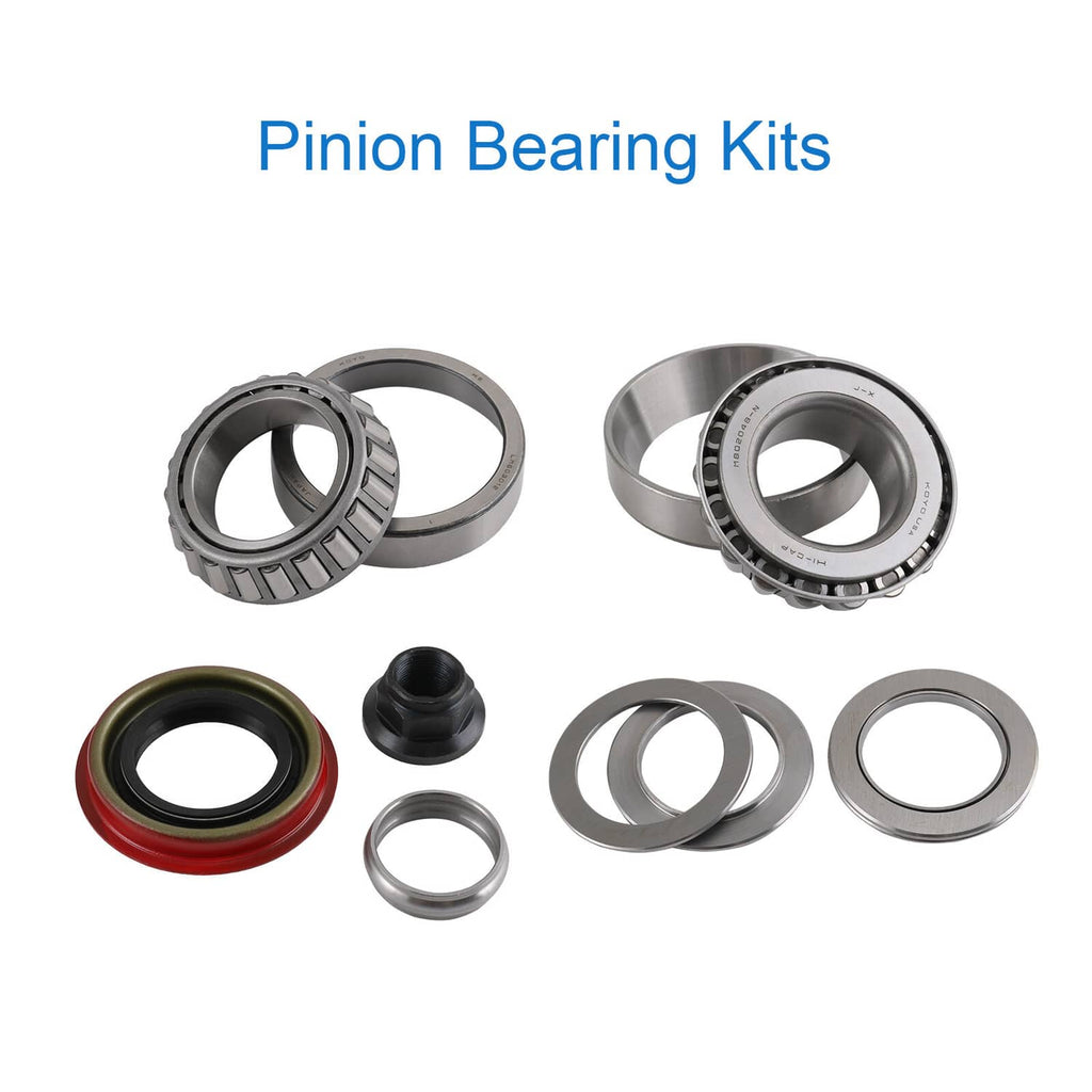 Pinion bearing kit components with bearings, seal, and retaining rings