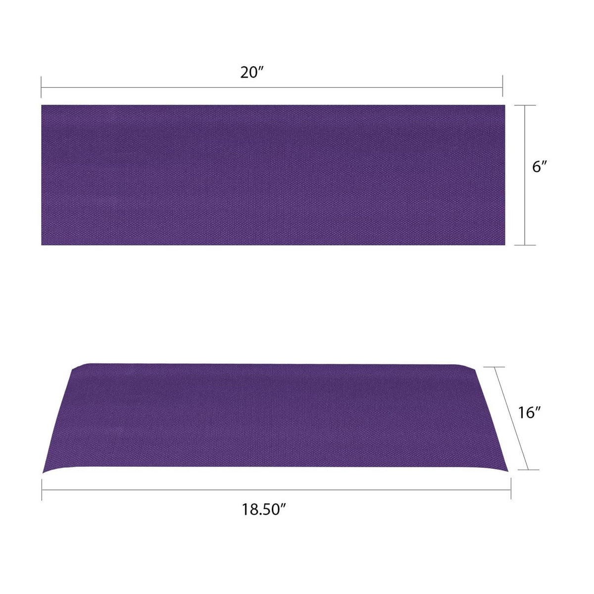Purple director chair seat and back with labeled measurements