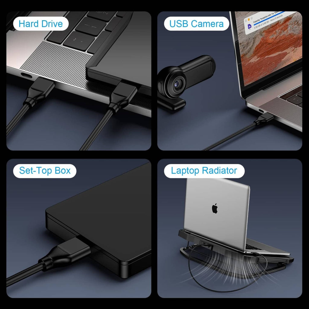 Braided black USB-A male to male cables with Type-A plugs for laptop connections