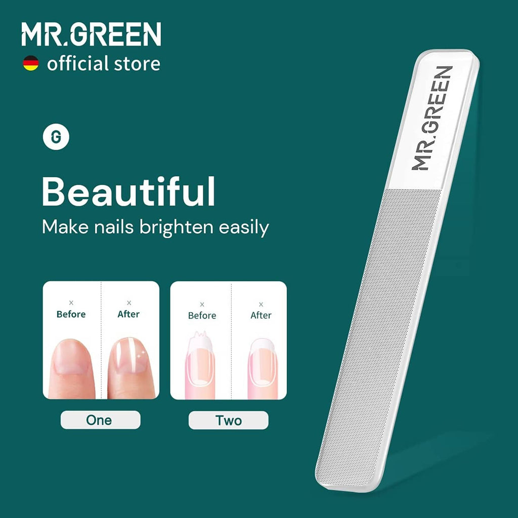 Glass nail file with textured grip, gray finish
