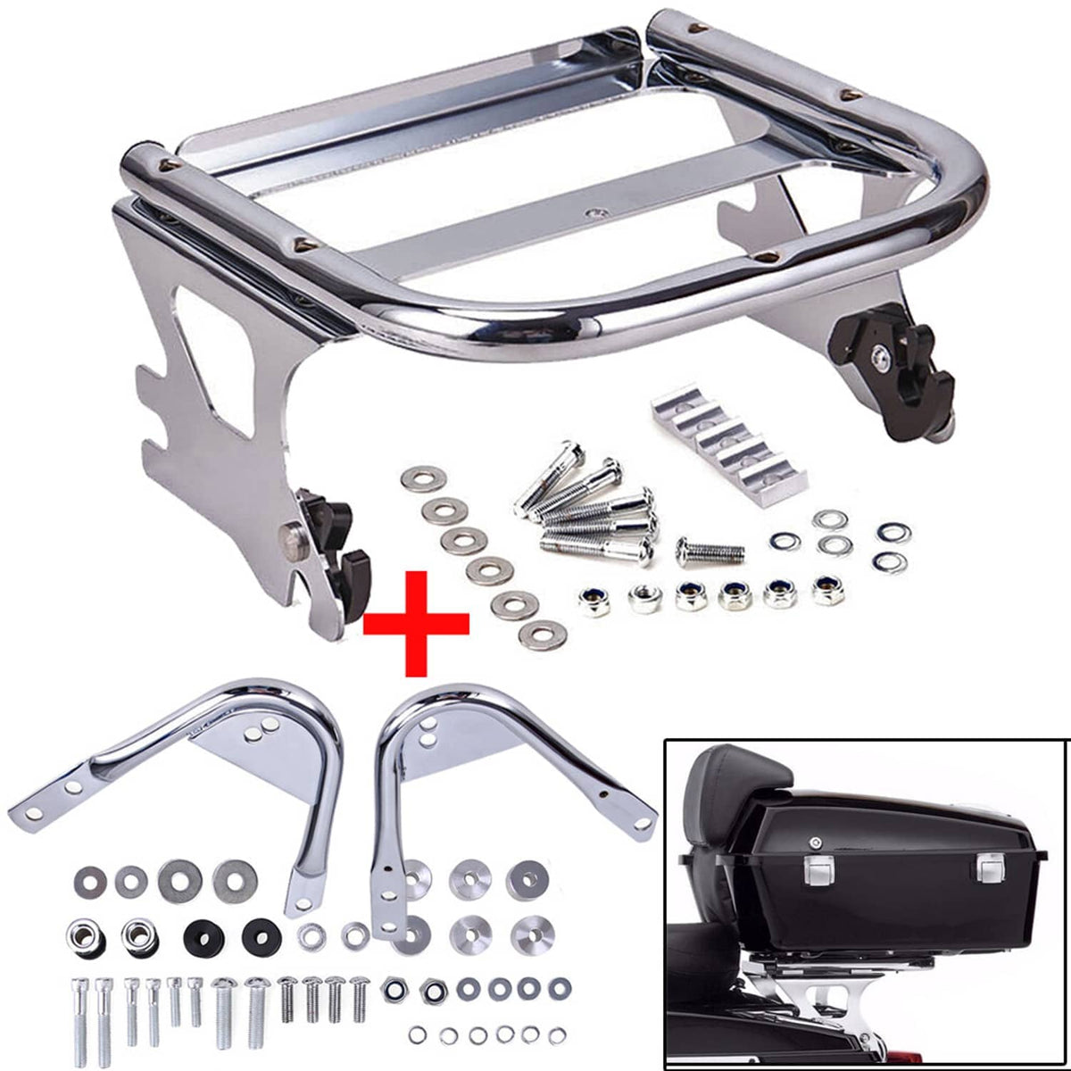 Chrome luggage rack and docking hardware kit with mounting brackets and fasteners