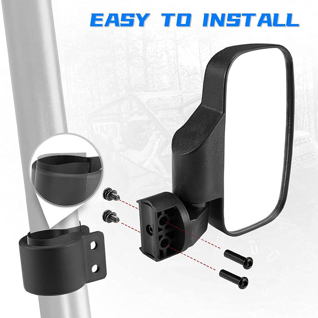 UTV side mirror mount with bracket band and bolts for roll bar installation