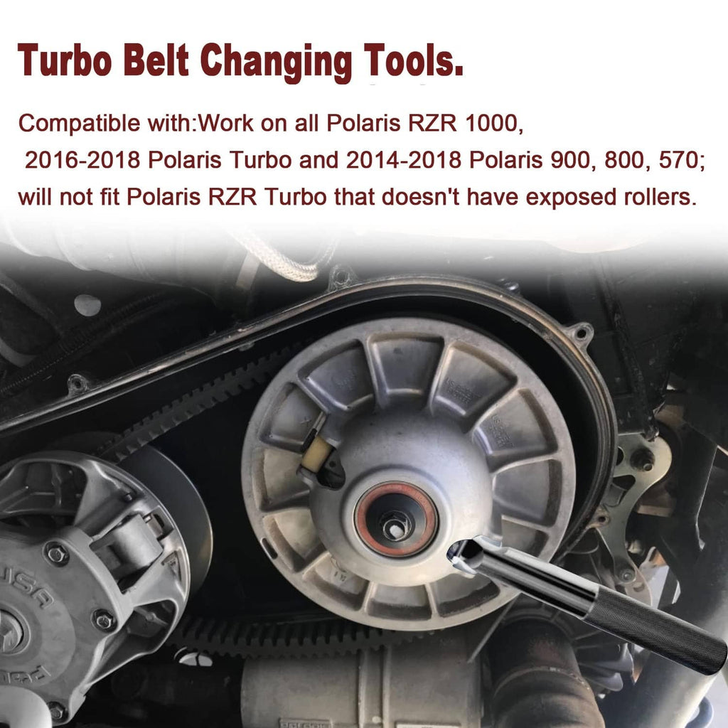 Belt changing tool lever near drive clutch on Polaris RZR Turbo engine bay