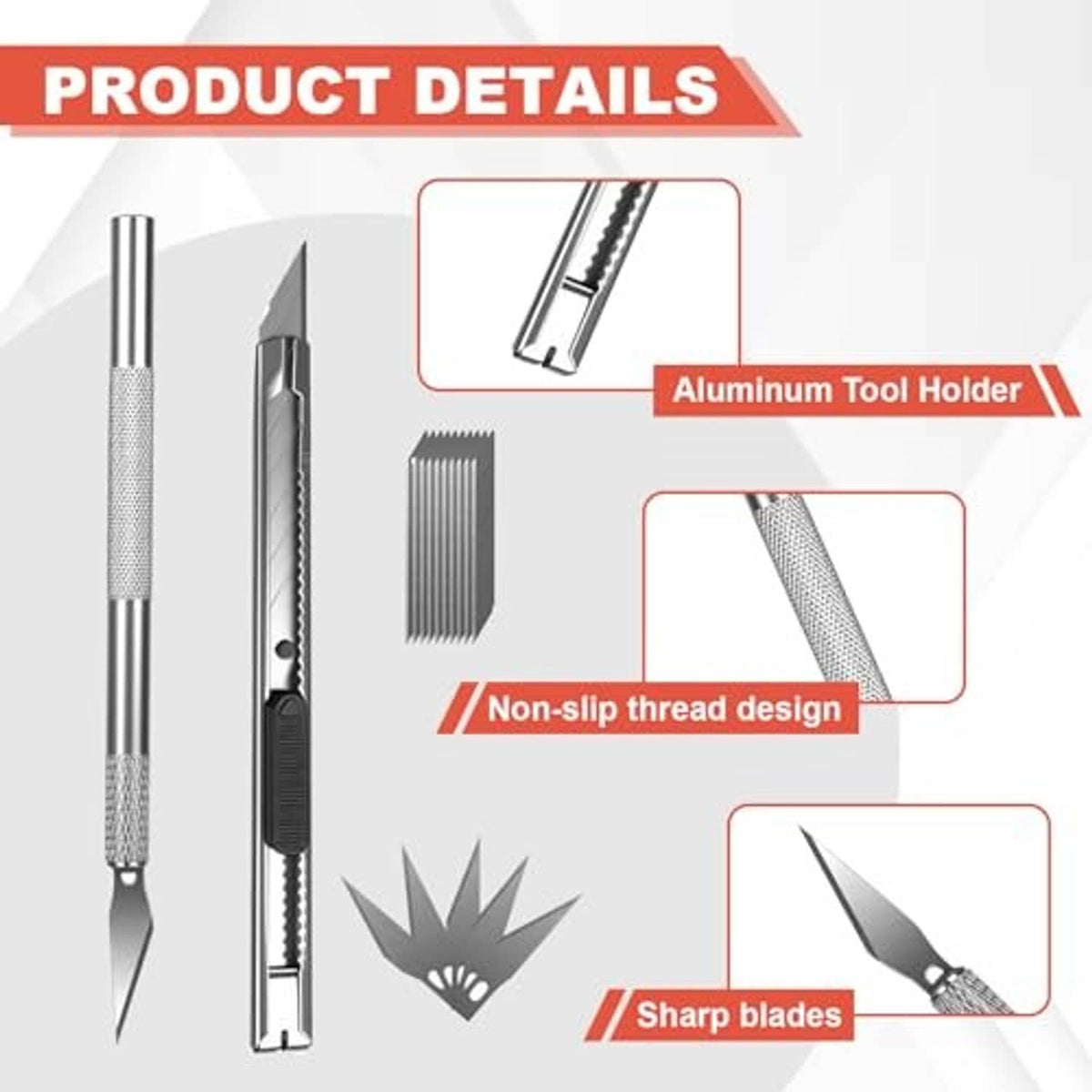 Aluminum tool holder with non-slip thread grip and sharp replacement blades