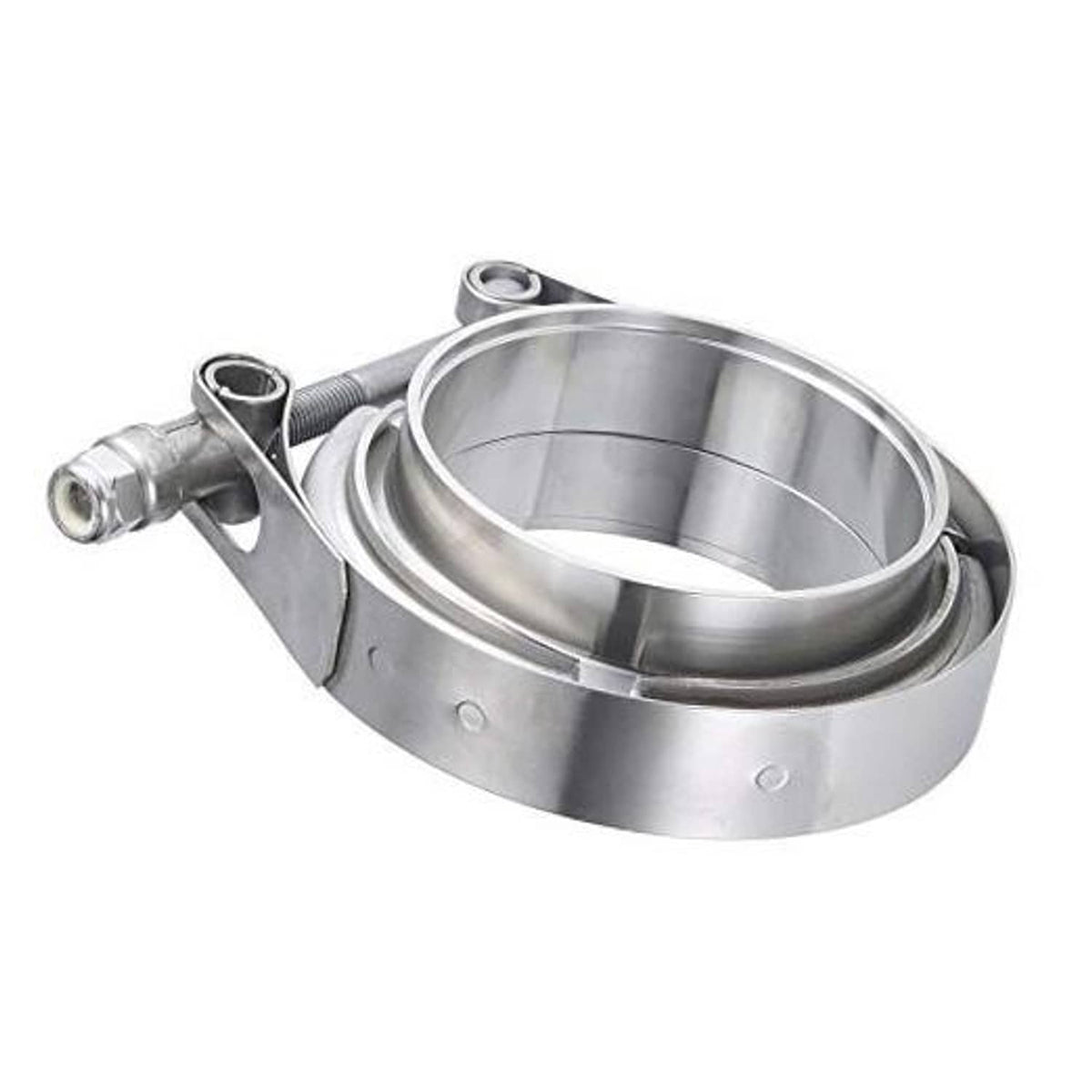 Stainless steel V-band clamp with flanges and bolt assembly, 2.25 in size