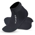 Black ankle-high neoprene water socks, XUKER logo, textured sole