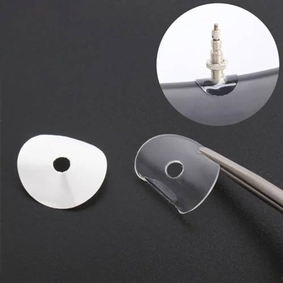 Presta valve rim sealing gasket washers, white and gray discs with center hole