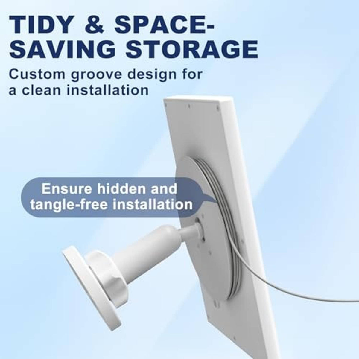 Wall-mounted white solar panel with custom groove cable design and mounting bracket