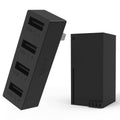 Black 4-port USB 2.0 hub with three stacked USB ports on a slim adapter
