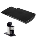 Black sliding tray mat for coffee appliances, curved handle cutout on one side