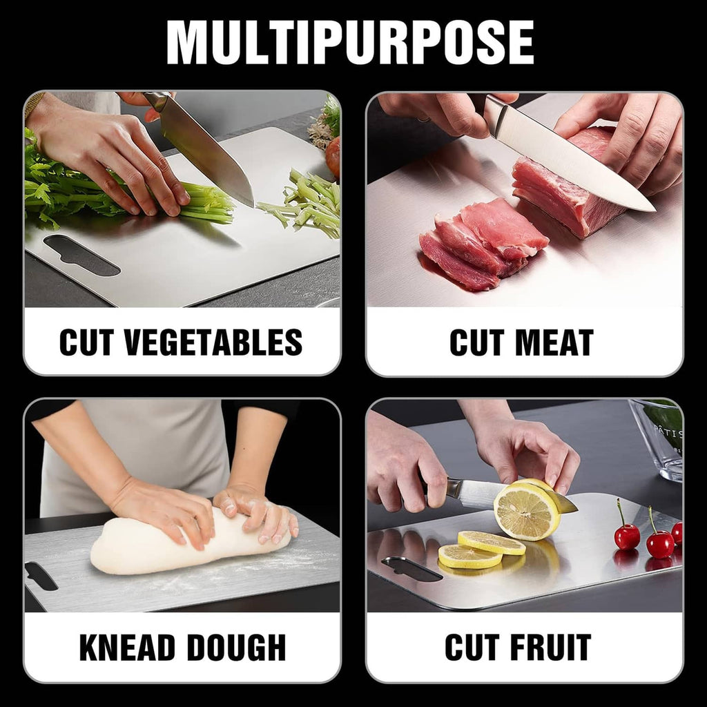 Silver titanium multipurpose cutting board for vegetables, meat, dough, and fruit