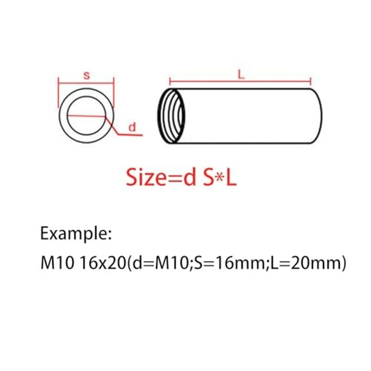 Sleeve nut size diagram showing diameter d and length L