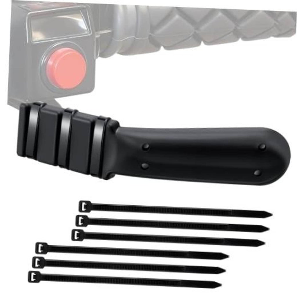 Black ATV thumb throttle extender with wrap-around grip and included zip ties