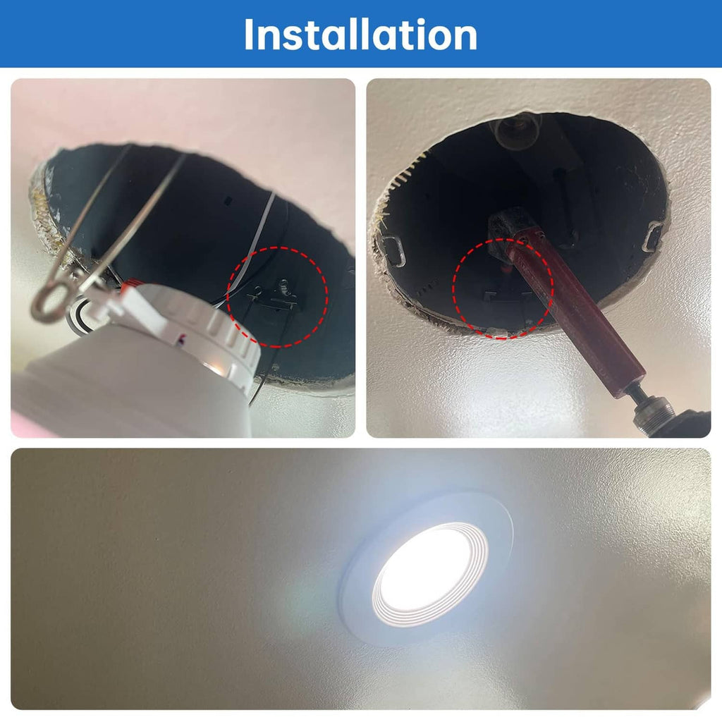 Silver retrofit C clips installing into a recessed light housing