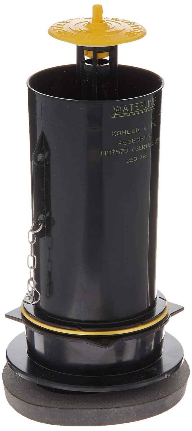 Canister valve assembly service kit: black cylindrical canister, yellow cap, chain
