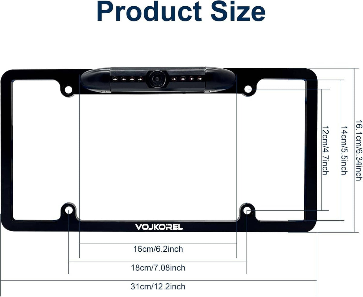 License plate frame backup camera size diagram with mounting holes