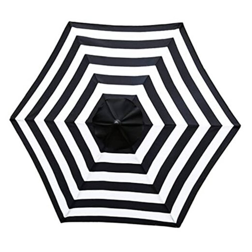 Black and white striped patio umbrella replacement canopy with centered vented knob