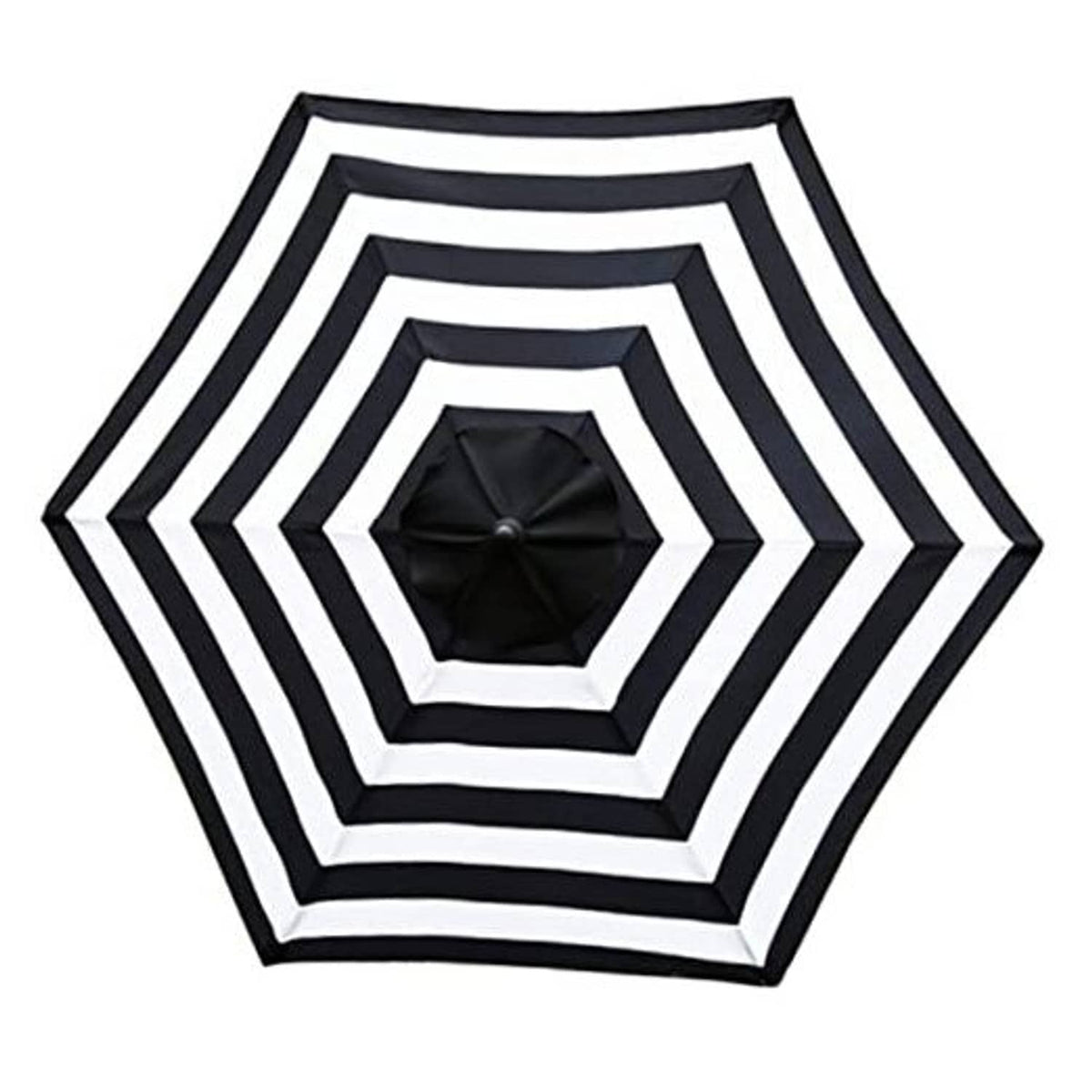 Black and white striped patio umbrella replacement canopy with centered vented knob