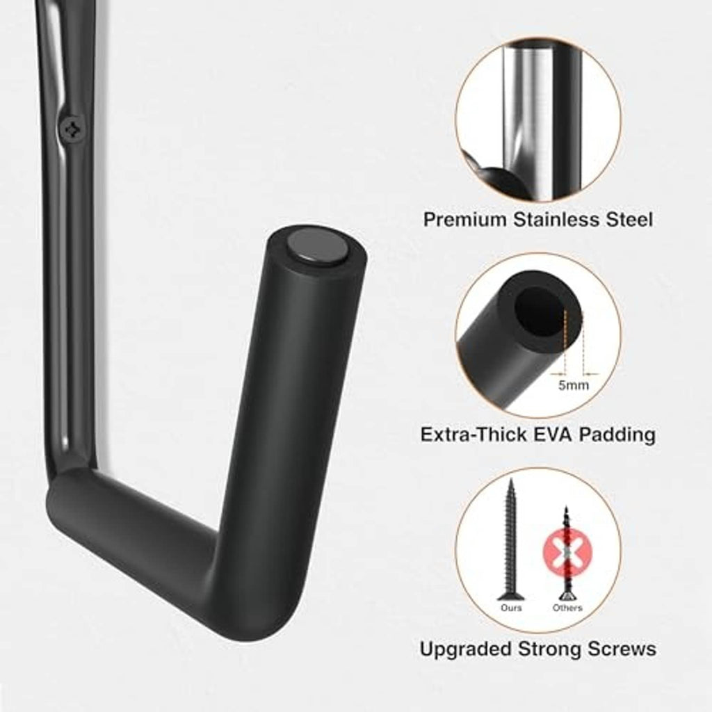 Black wall hook with thick EVA padding and strong screws; close-up view