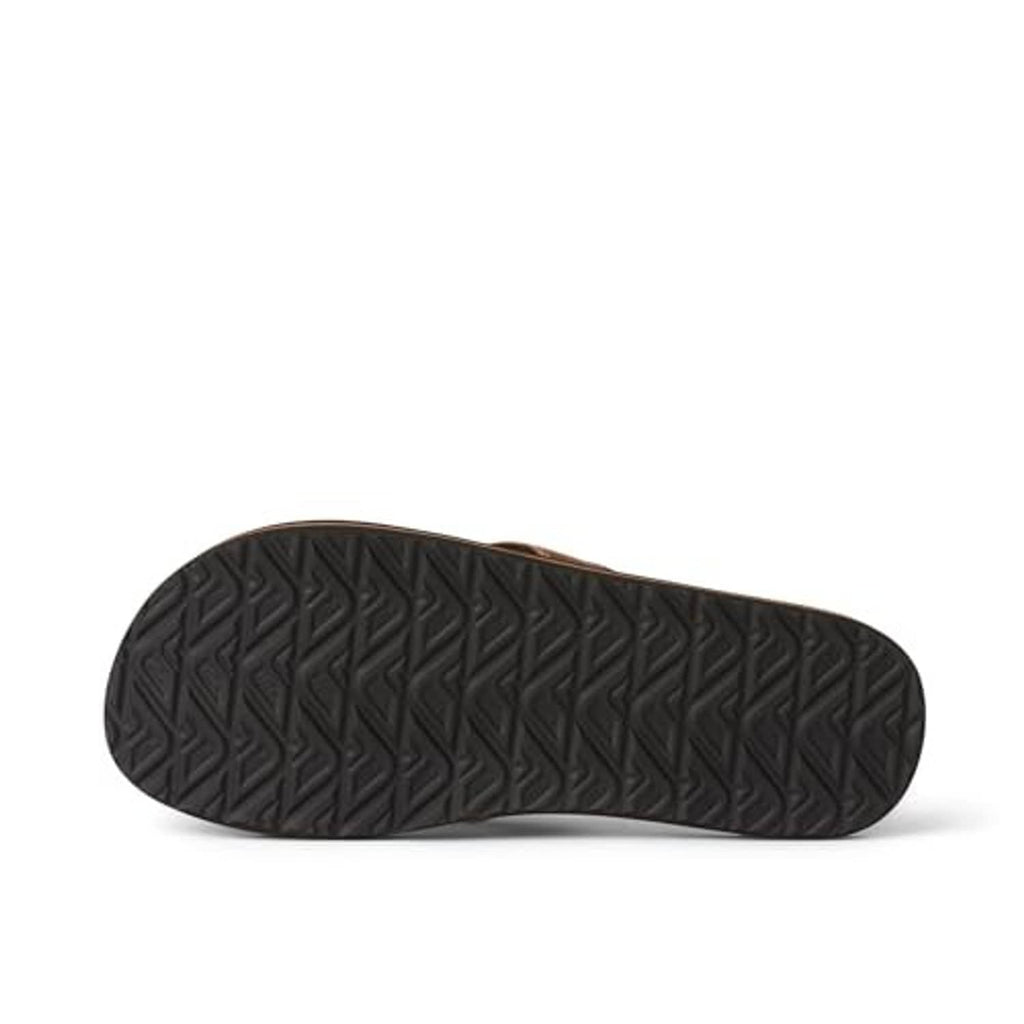Brown rubber flip-flop outsole with zigzag tread pattern.